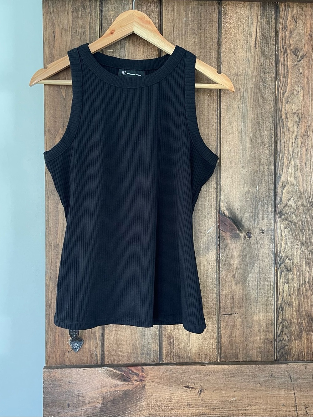 INC International Concepts Black Rib Tank Top Medium Minimalist Elevated Basics